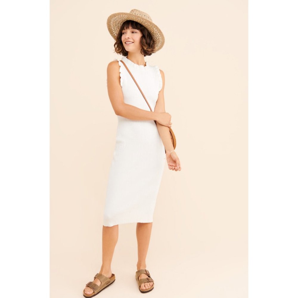 NWT Anthropologie Current Air Ruffled Trim Knit Midi Dress L